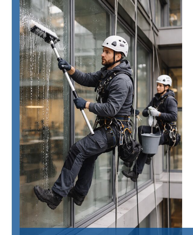 Профессиональная мойка витражей промышленными альпинистами в Боровичах