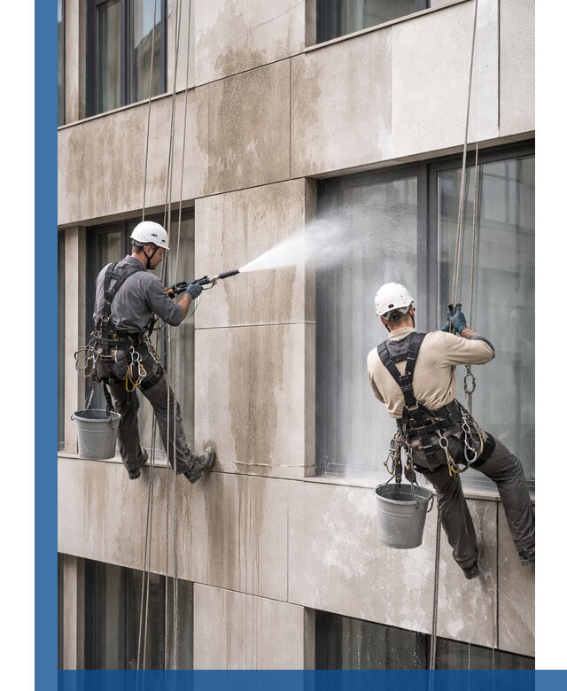 Послестроительная мойка фасада промышленным альпинизмом в Боровичах