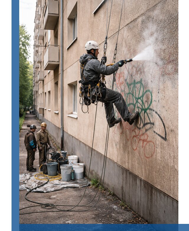 Удаление граффити с фасада в Боровичах без следов и повреждений