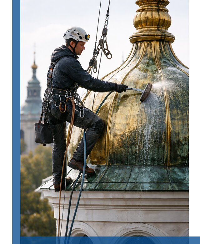 Профессиональная мойка куполов и шпилей высотными альпинистами в Боровичах