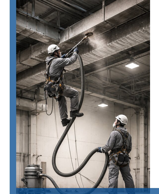 Обеспыливание потолочных конструкций в Боровичах промышленным альпинизмом