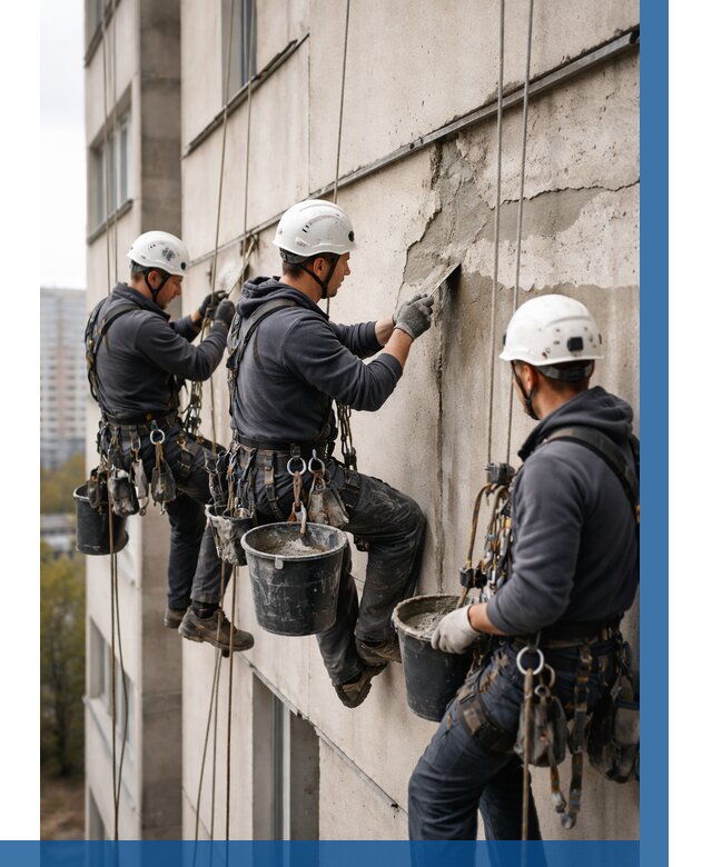 Ремонт бетонных элементов фасада в Боровичах от 2606 р. | ВЫСОТНИК-Брв