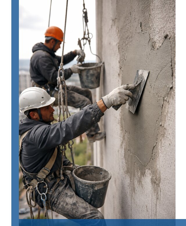 Штукатурка фасада на высоте в Боровичах профессиональные работы