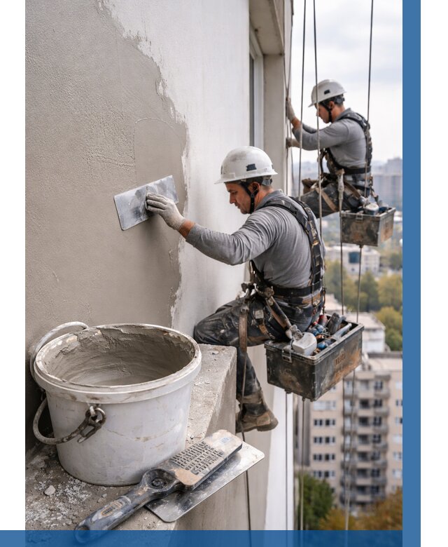 Шпаклевка фасада на высоте в Боровичах от 730 р. | ВЫСОТНИК-Брв