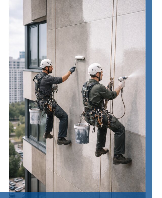 Покраска фасада альпинистами в Боровичах от 313 р. | ВЫСОТНИК-Брв