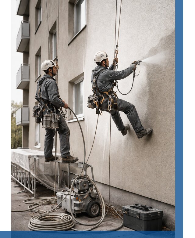 Безвоздушная покраска фасада в Боровичах от 229 р/м² | ВЫСОТНИК-Брв