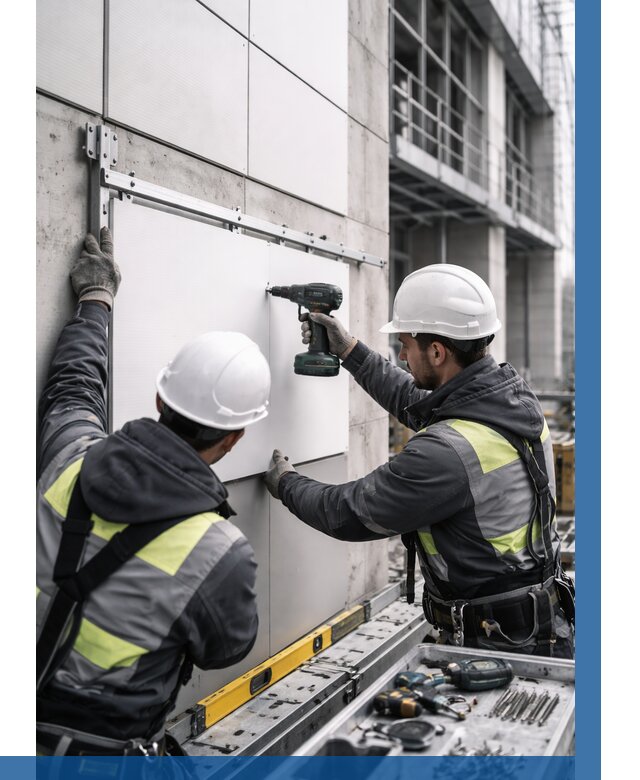 Монтаж композитных панелей фасада в Боровичах от 2606 р. | ВЫСОТНИК-Брв