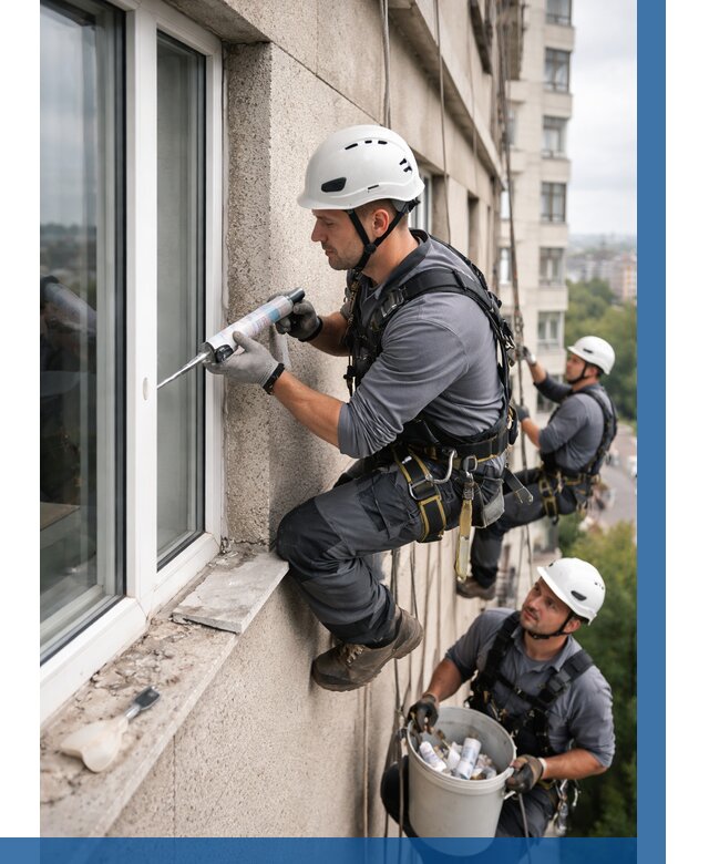 Герметизация оконных швов снаружи в Боровичах от 1563 р. | ВЫСОТНИК-Брв