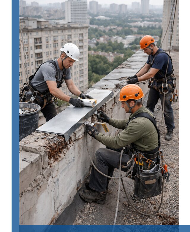 Ремонт парапета на кровле в Боровичах, высотные работы с гарантией