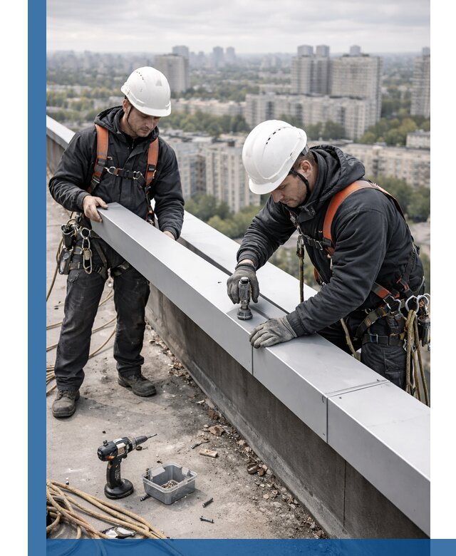 Монтаж парапетных крышек и ограждений кровли в Боровичах