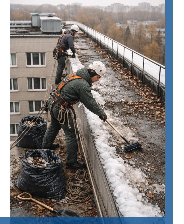 Очистка кровли по периметру в Боровичах от 573 р. | ВЫСОТНИК-Брв