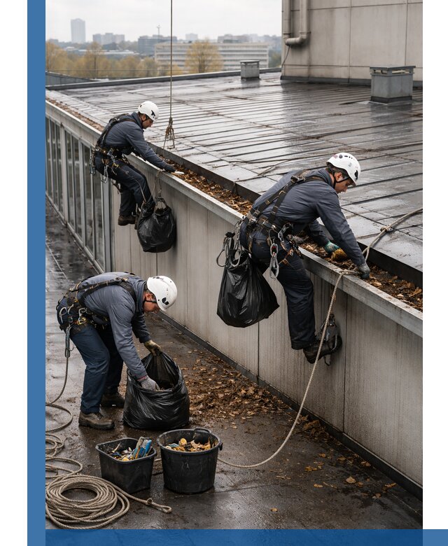 Очистка кровли по периметру в Боровичах силами промышленных альпинистов