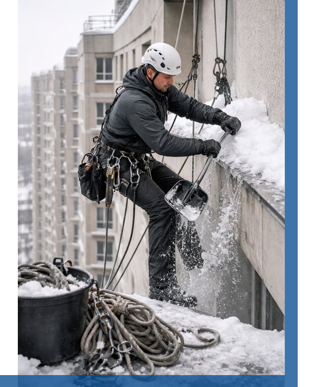 Очистка карнизов от снега в Боровичах от 313 р. | ВЫСОТНИК-Брв