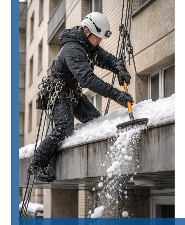 Очистка козырьков от снега в Боровичах круглогодично безопасно