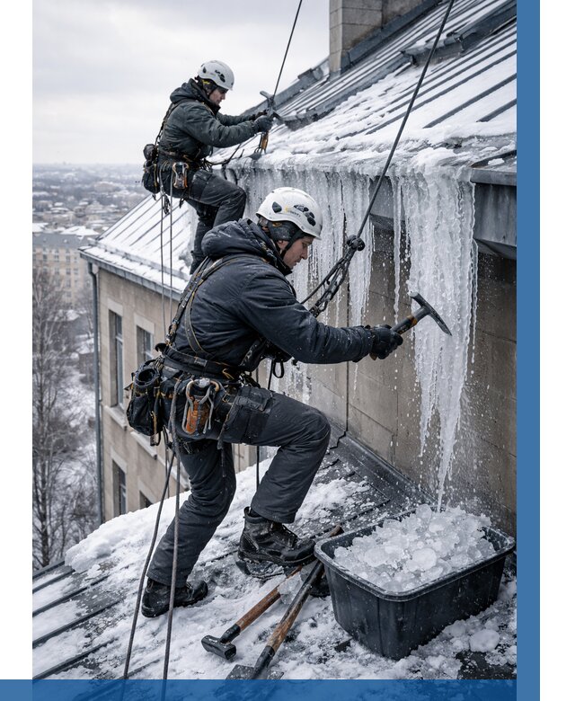 Удаление наледи с кровли в Боровичах от 5733 р. | ВЫСОТНИК-Брв