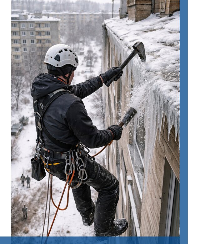 Сбивание сосулек с крыши в Боровичах по цене от 4690 р. | ВЫСОТНИК-Брв