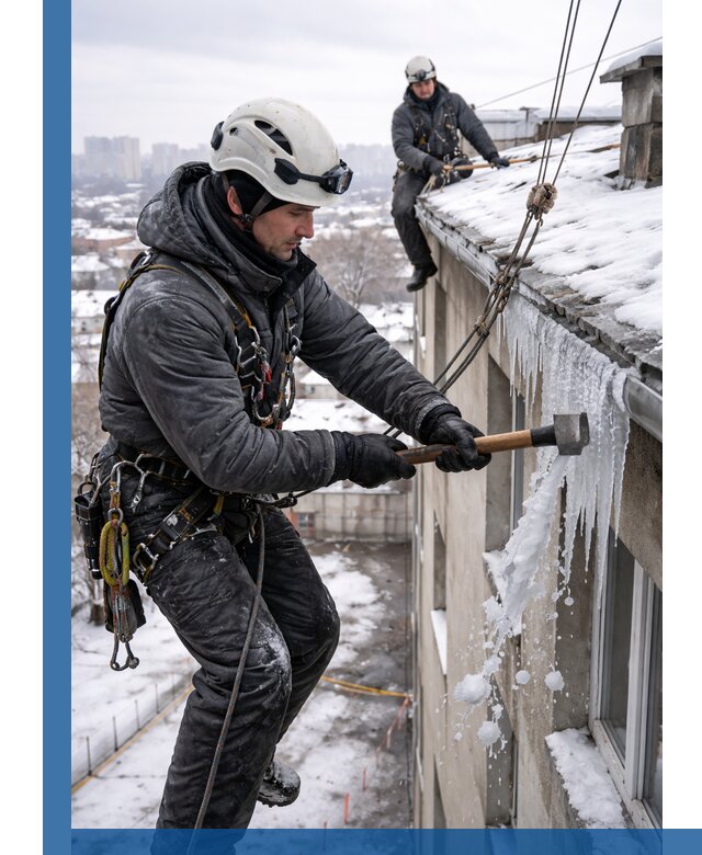 Сбивание и удаление сосулек с крыши в Боровичах безопасно