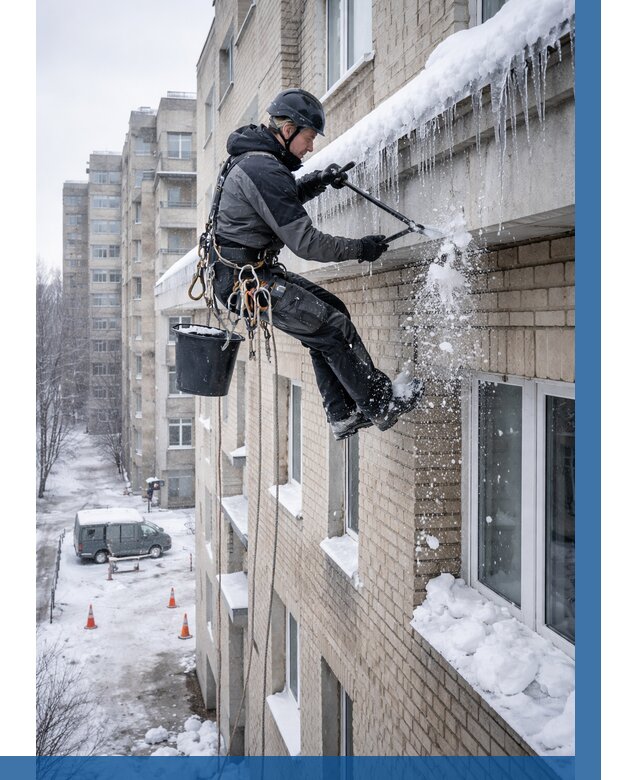 Удаление наледи с карнизов в Боровичах от 365 р. | ВЫСОТНИК-Брв