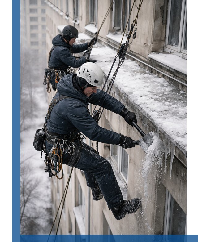 Удаление наледи и сосулек с карнизов в Боровичах профессионально