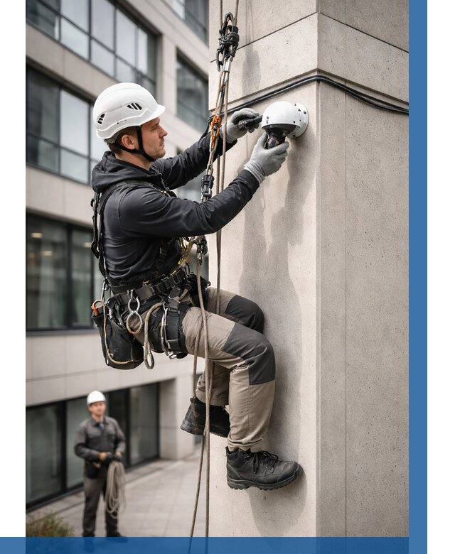 Монтаж камер видеонаблюдения на фасаде в Боровичах от 8860 р.-ВЫСОТНИК-Брв