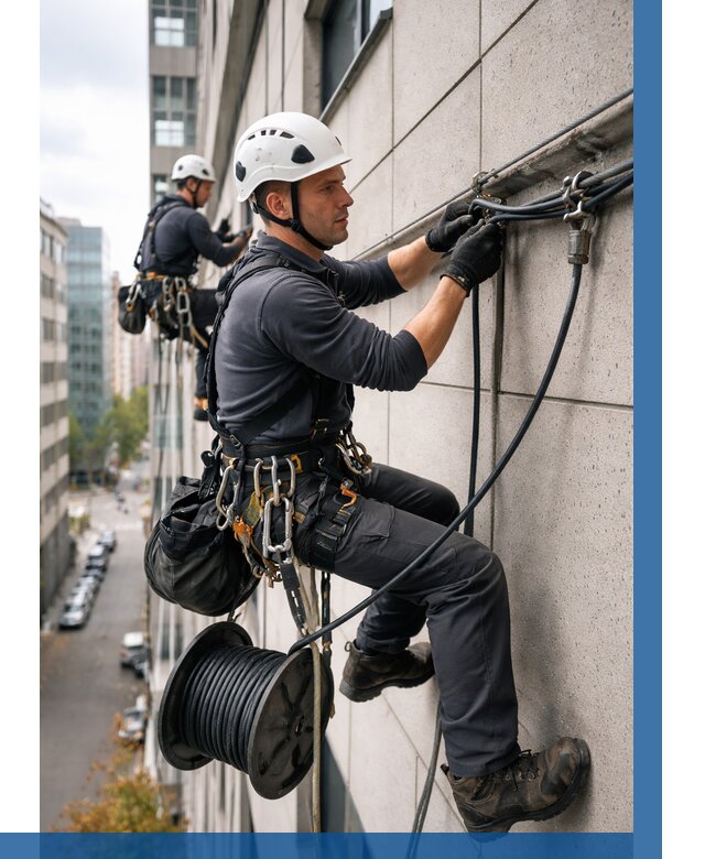 Прокладка кабеля по фасаду в Боровичах от 365 р. | ВЫСОТНИК-Брв