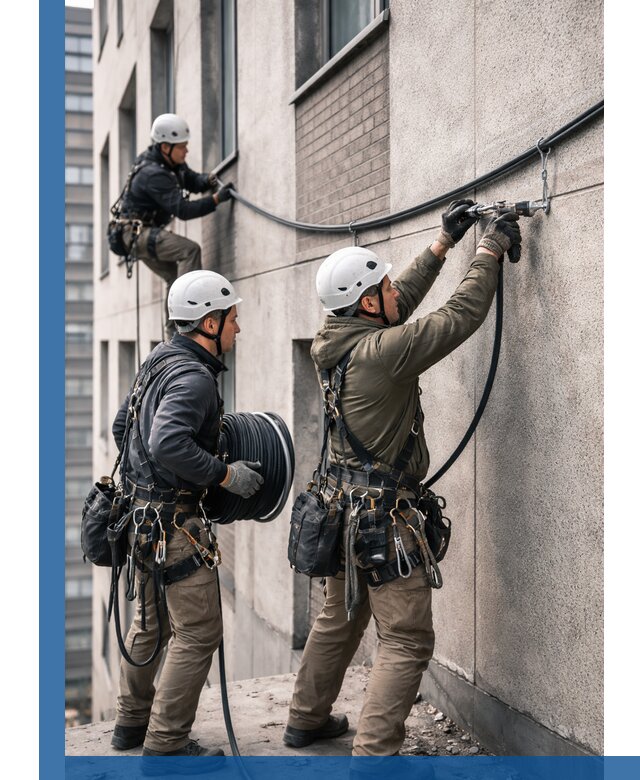 Прокладка кабеля по фасаду в Боровичах, профессиональный монтаж