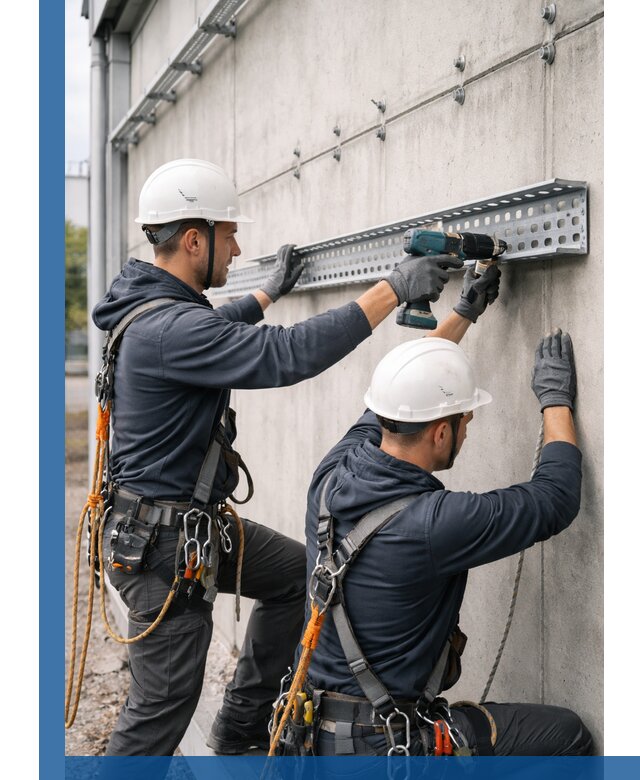 Монтаж кабельных лотков на фасаде зданий в Боровичах с гарантией