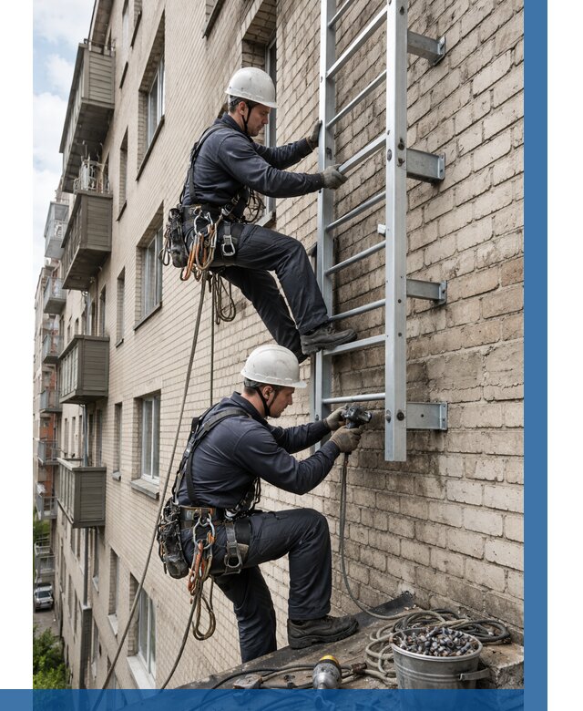 Монтаж пожарной лестницы в Боровичах от 26058 р заказать у ВЫСОТНИК-Брв
