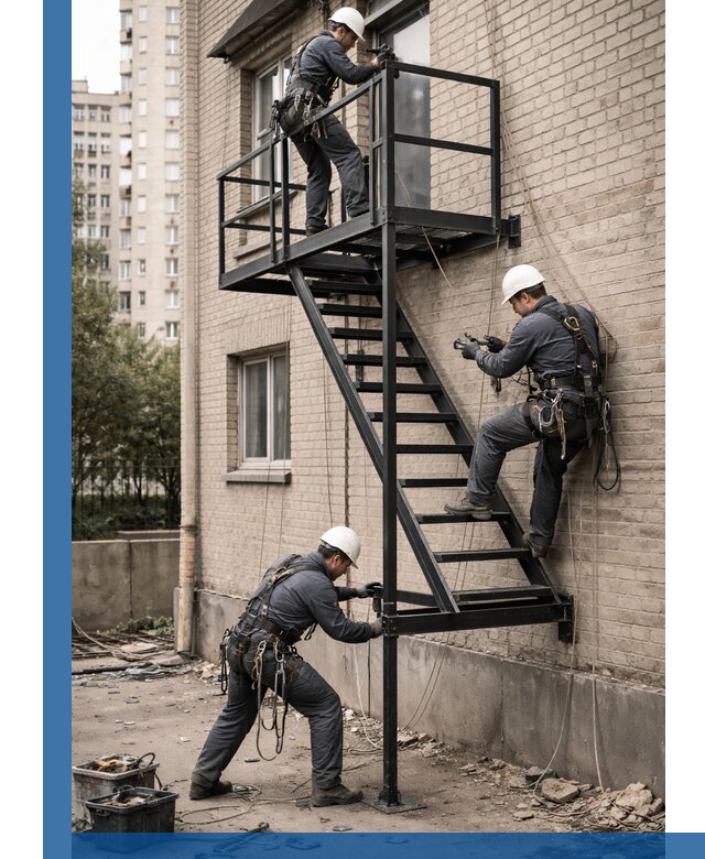 Монтаж пожарной лестницы в Боровичах, установка и крепление