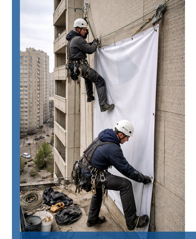 Профессиональный монтаж баннеров на фасаде в Боровичах