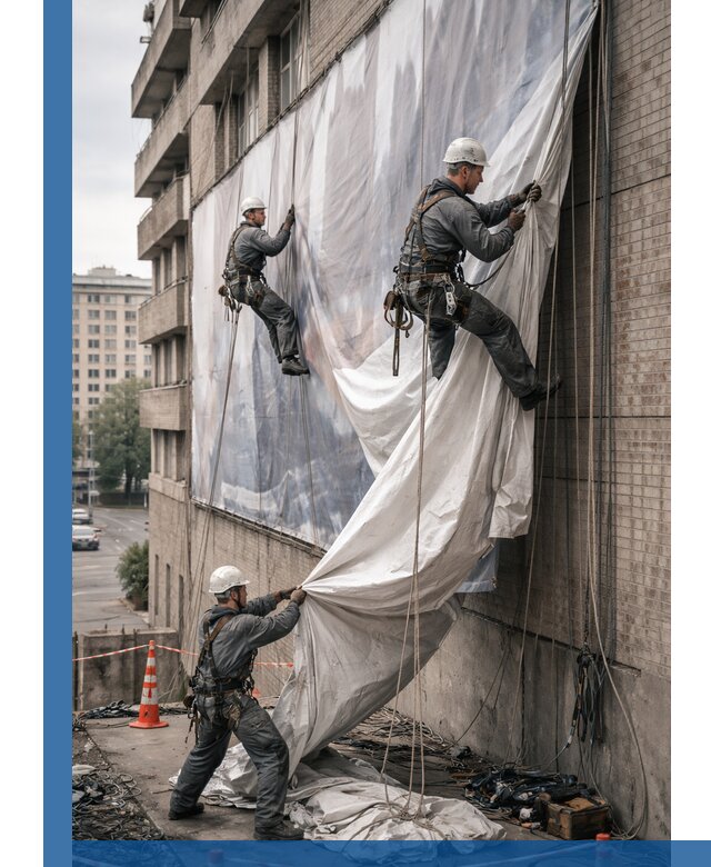 Демонтаж баннеров с фасада в Боровичах оперативно и безопасно