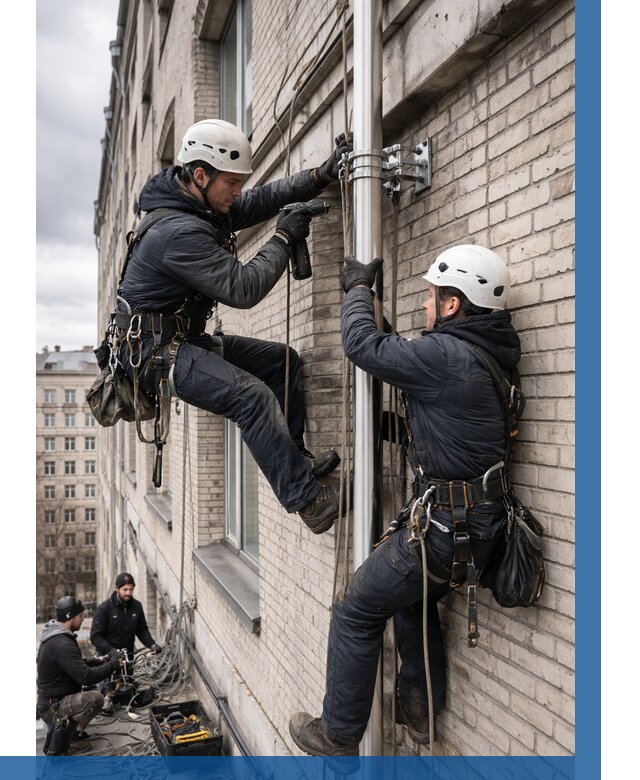 Монтаж флагштока на здании в Боровичах от 6775 р. | ВЫСОТНИК-Брв