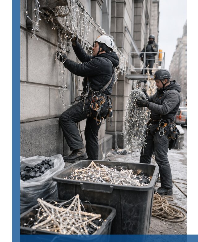 Демонтаж новогоднего оформления и гирлянд в Боровичах