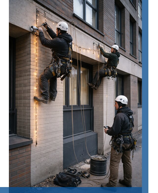 Монтаж гирлянд на фасаде в Боровичах от 3648 р. | ВЫСОТНИК-Брв