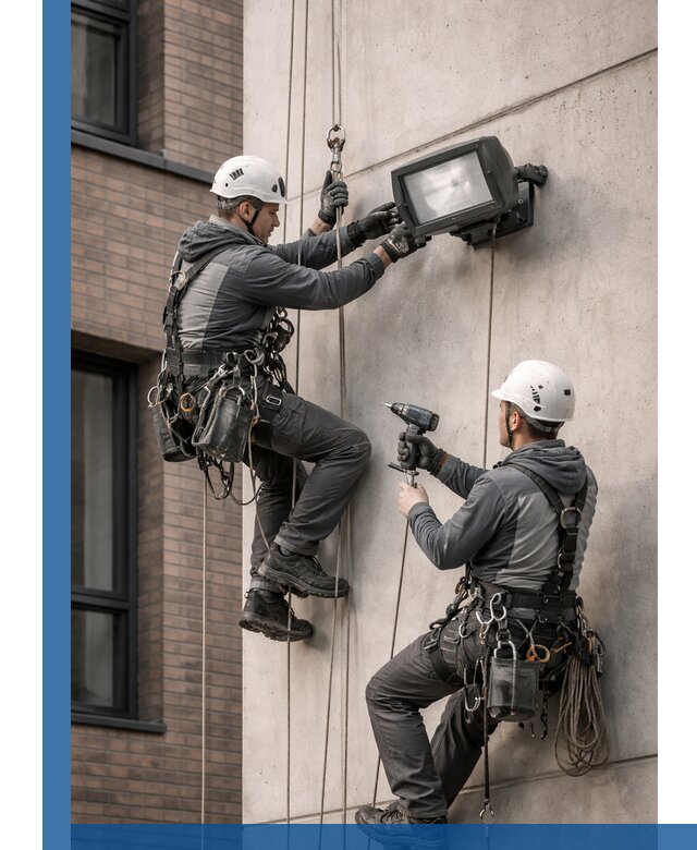 Профессиональный монтаж фасадных прожекторов в Боровичах под ключ