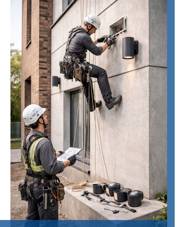 Монтаж фасадного освещения в Боровичах от 2606 р. | ВЫСОТНИК-Брв