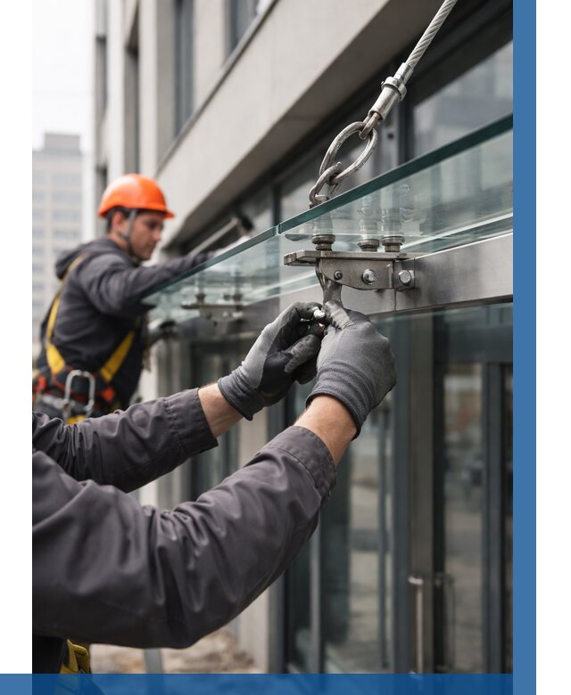 Монтаж стеклянных козырьков в Боровичах от 8860 р. | ВЫСОТНИК-Брв