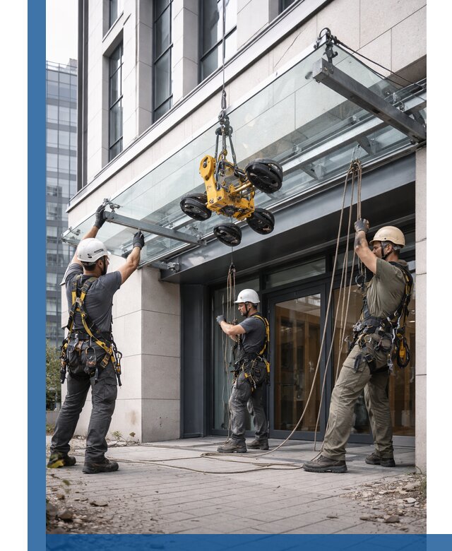 Монтаж стеклянных козырьков под ключ в Боровичах для зданий