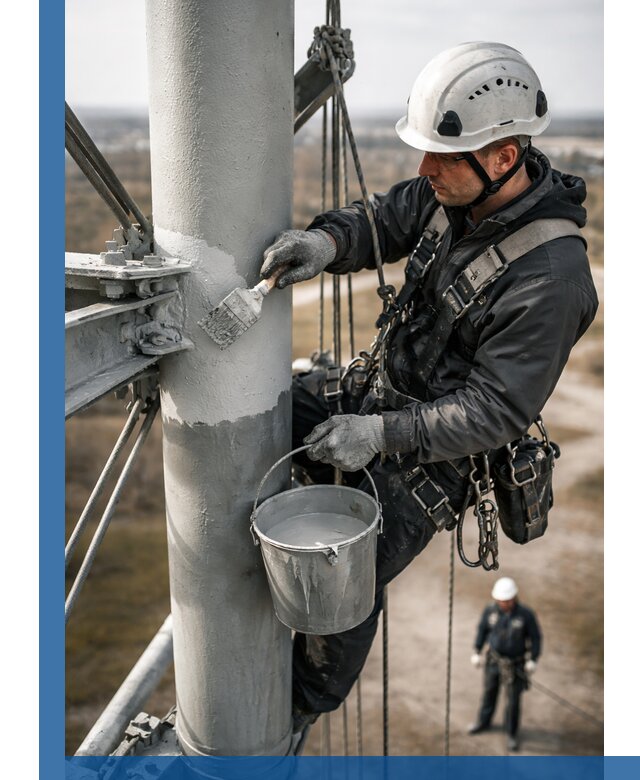 Покраска мачт связи в Боровичах промышленными альпинистами