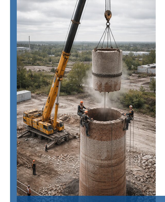 Демонтаж дымовой трубы в Боровичах с гарантиями безопасности