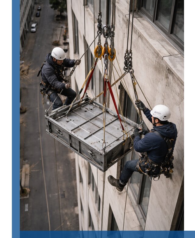 Спуск и подъем грузов по фасаду в Боровичах для зданий