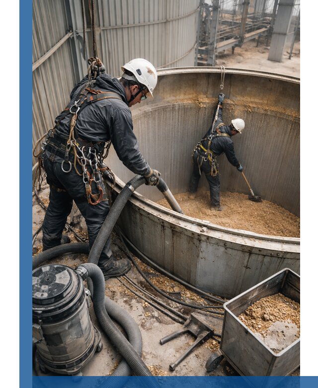 Профессиональная чистка зерновых бункеров в Боровичах с выездом