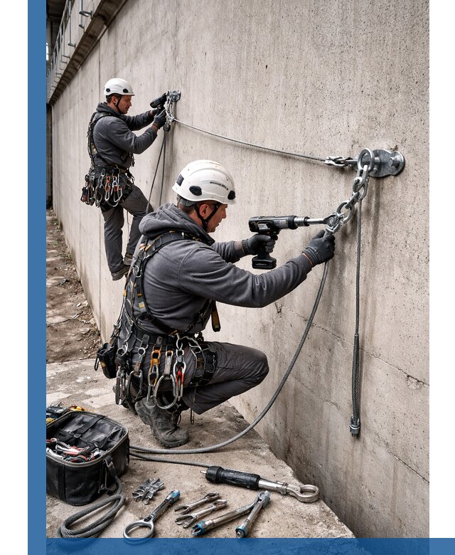 Монтаж анкерных линий высотной безопасности в Боровичах