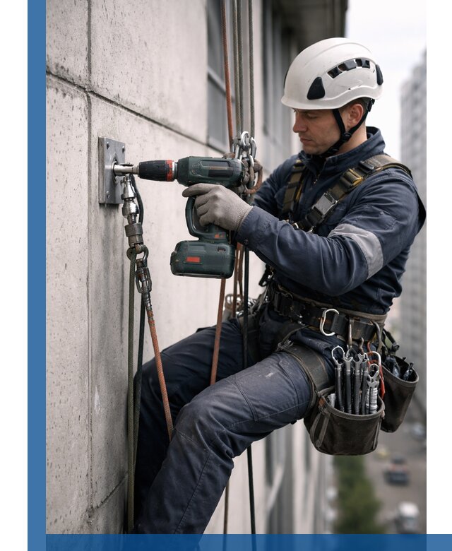 Установка анкерных точек для высотных работ в Боровичах